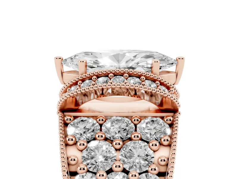 Marquise Vintage Milgrain Pave Engagement Ring Setting | Crescent Side Rows | Rose Gold