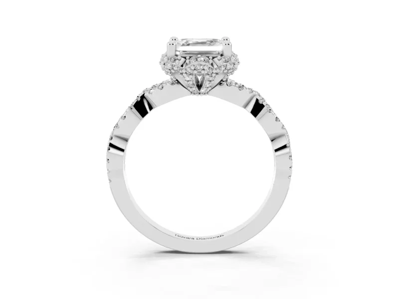 Asscher Cut Diamond Halo Twist Band Solitaire Ring Set in Silver with Prong-Set Center Stone