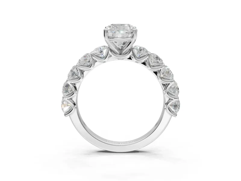 Cushion Cut Side Stone Engagement Ring Setting | Scalloped Prong Accents | Sterling Silver
