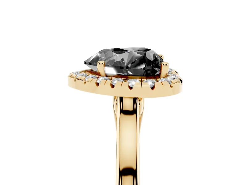 Heart-Shaped Halo Engagement Ring Setting for a Black Center | Flat Tapered Band | Yellow Gold