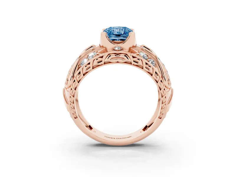 Radiant Cut Art Deco Engagement Ring Setting for a Fancy Blue Lab-Grown Diamond | Rose Gold