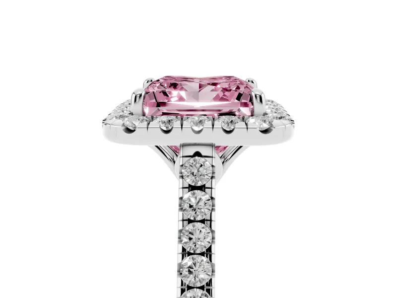 Princess Cut Raised Halo Engagement Ring Setting for a Fancy Pink Lab-Grown Diamond | White Gold