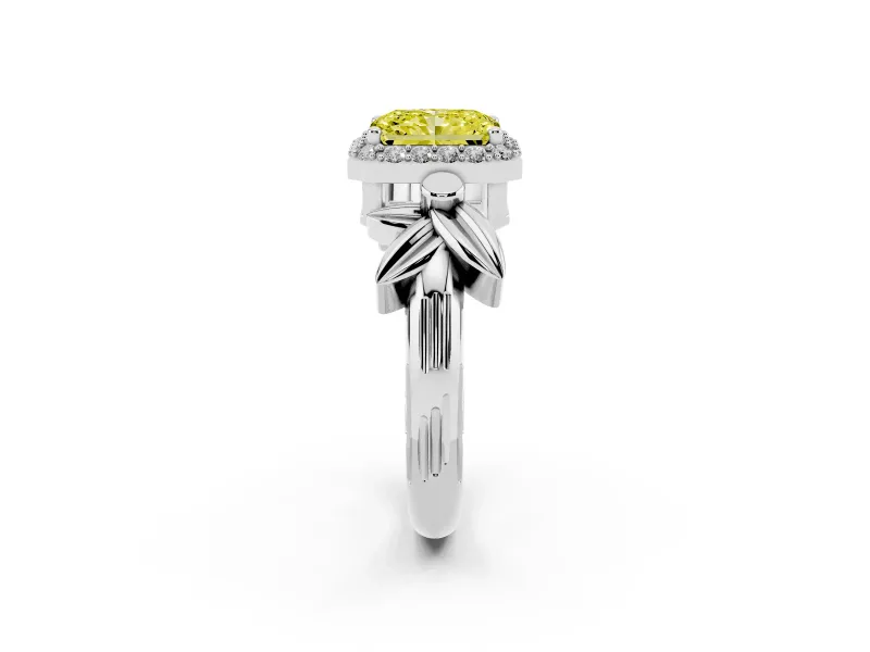 Radiant Cut Floral Halo Engagement Ring Setting for a Fancy Yellow Lab-Grown Diamond | Platinum
