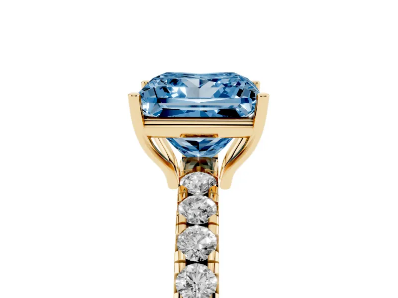 Princess Cut Pave Engagement Ring Setting for a Fancy Blue Lab-Grown Diamond | Shared Prong Band | Yellow Gold