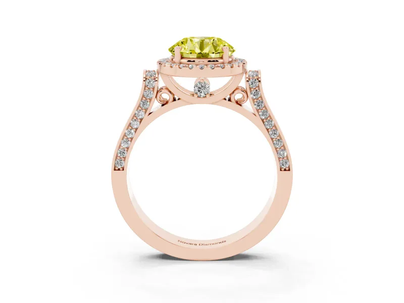 Round Pavé Halo Engagement Ring Setting for a Fancy Yellow Lab-Grown Diamond | Rose Gold