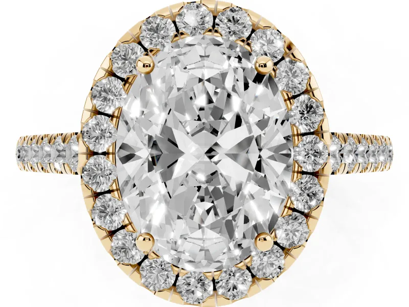 Oval Halo Engagement Ring Setting | Pave Shoulders | Yellow Gold