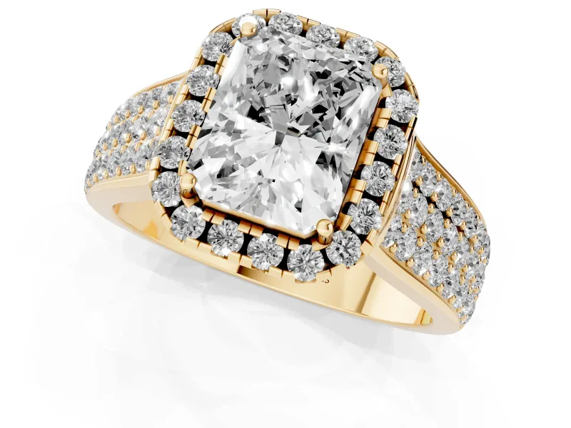 Radiant Cut Pavé Engagement Ring Setting | Wide Three-Row Band | Yellow Gold