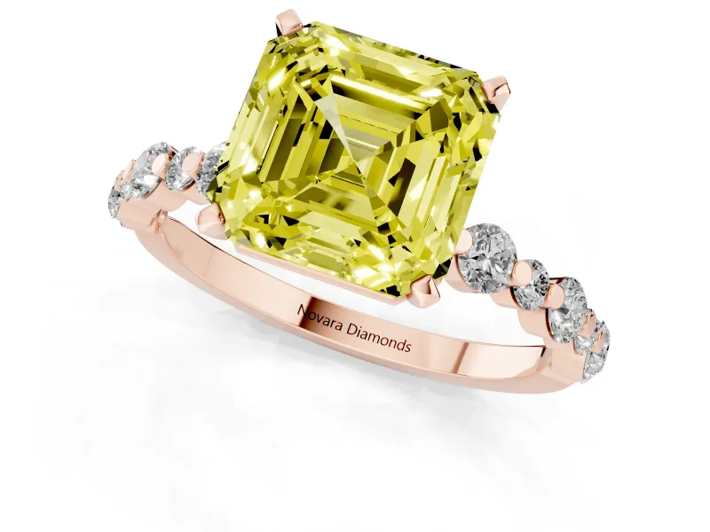 Asscher Cut Pavé Solitaire Engagement Ring Setting for a Fancy Yellow Lab-Grown Diamond | Rose Gold