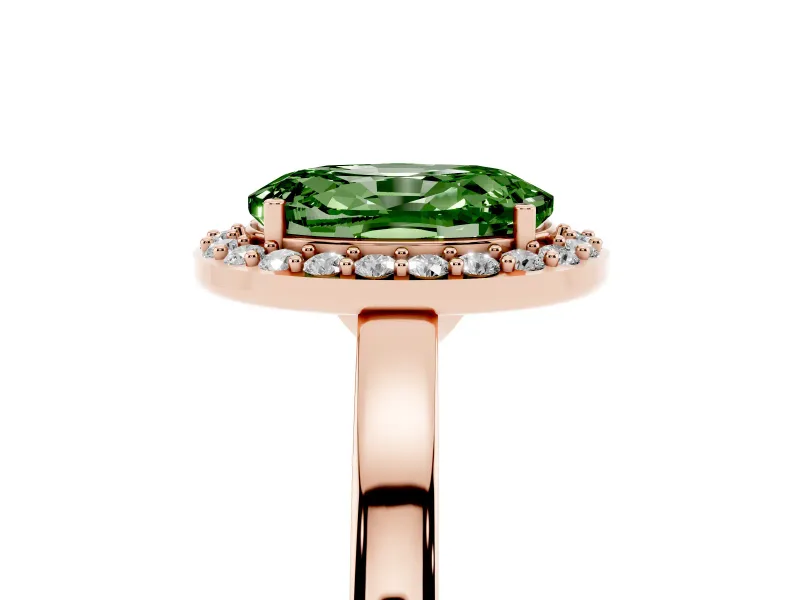 Oval Thin Halo Engagement Ring Setting for a Fancy Green Lab-Grown Diamond | Plain Band | Rose Gold