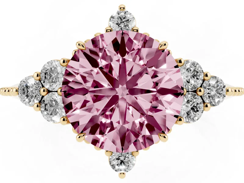 Round Cluster Engagement Ring Setting for a Fancy Pink Lab-Grown Diamond | Yellow Gold