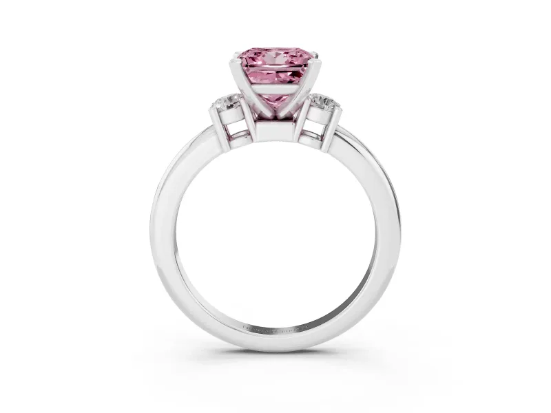 Princess Cut Three Stone Engagement Ring Setting for a Fancy Pink Lab-Grown Diamond | Round Side Stones | Platinum