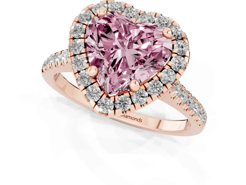 Heart-Shaped Halo Engagement Ring Setting for a Fancy Pink Lab-Grown Diamond | Tapered Band | Rose Gold