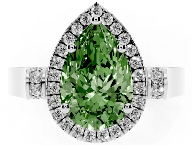 Pear-Shaped Halo Engagement Ring Setting for a Fancy Green Lab-Grown Diamond | Pavé Panel Shoulders | Platinum