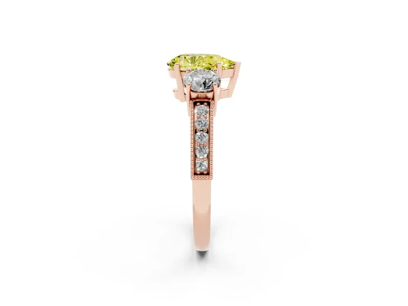 Pear-Shaped Three Stone Engagement Ring Setting for a Fancy Yellow Lab-Grown Diamond | Graduated Pave Band | Rose Gold