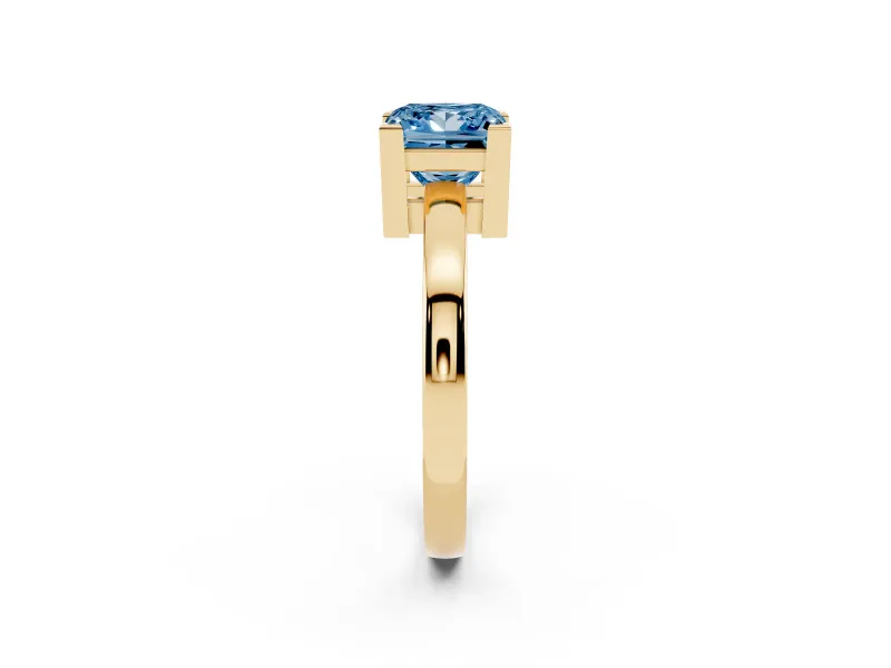 Princess Cut Solitaire Engagement Ring Setting for a Fancy Blue Lab-Grown Diamond | Flat Tab Prongs | Yellow Gold