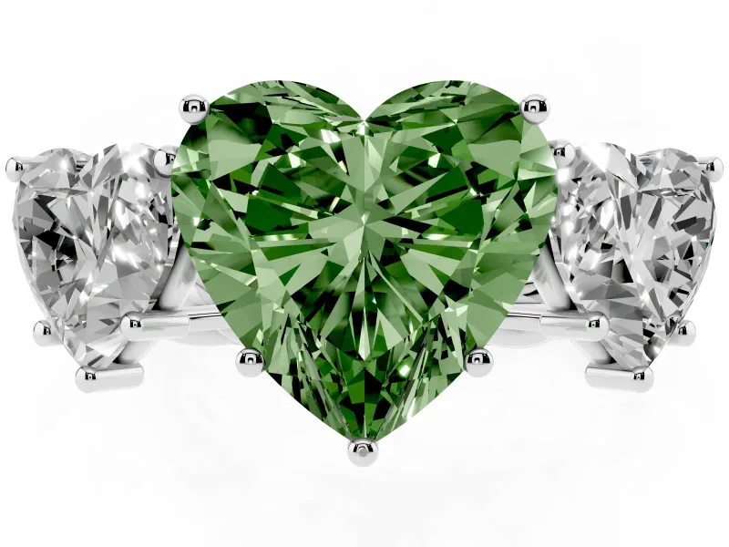 Heart-Shaped Three Stone Engagement Ring Setting for a Fancy Green Lab-Grown Diamond | Braided Band | Platinum