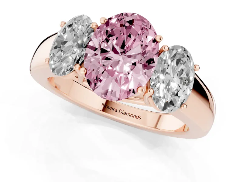 Oval 3 Stone Engagement Ring Setting for a Fancy Pink Lab-Grown Diamond | Rose Gold