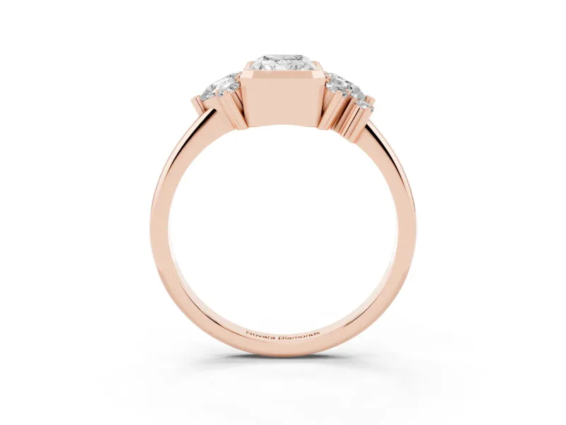 Radiant Cut Pear Side Stone Cluster Engagement Ring Setting | Bezel Frame | Rose Gold