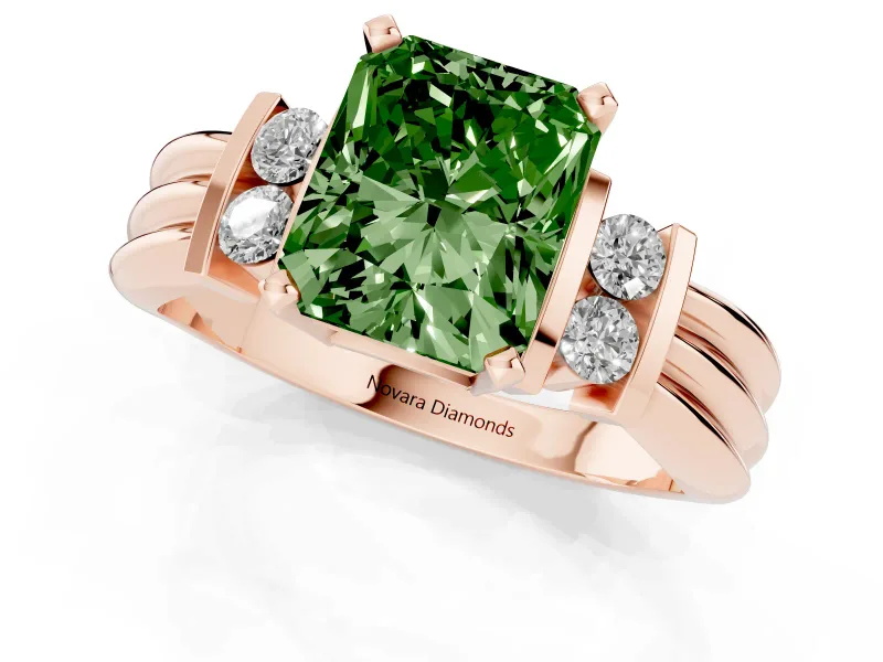 Radiant Cut Bar-Set Engagement Ring Setting for a Fancy Green Lab-Grown Diamond | Rose Gold