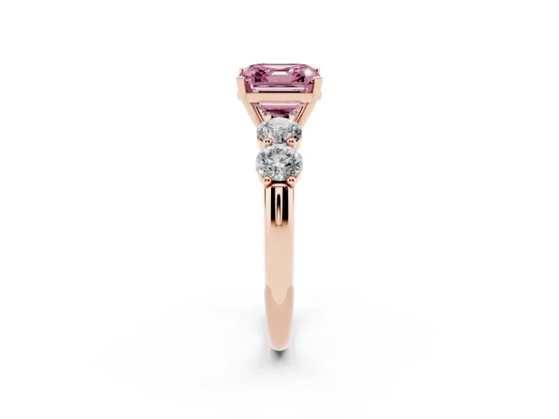 Asscher Cut Five Stone Engagement Ring Setting for a Fancy Pink Lab-Grown Diamond | Prong Set Side Stones | Rose Gold