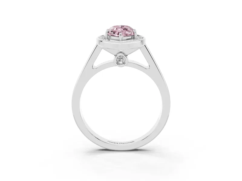 Fancy Pink Marquise Cut Diamond Halo Solitaire Ring Set in Silver with Pavé Band and Bezel Setting