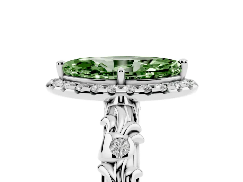 Marquise Leaf Halo Engagement Ring Setting for a Fancy Green Lab-Grown Diamond | Sterling Silver