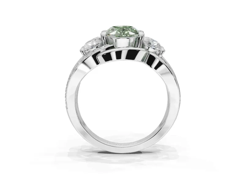 Oval Three Stone Engagement Ring Setting for a Fancy Green Lab-Grown Diamond | Pavé Split Shank | Sterling Silver