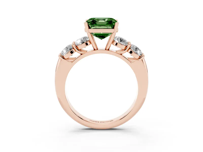 Asscher Cut Five Stone Engagement Ring Setting for a Fancy Green Lab-Grown Diamond | Prong Set Side Stones | Rose Gold