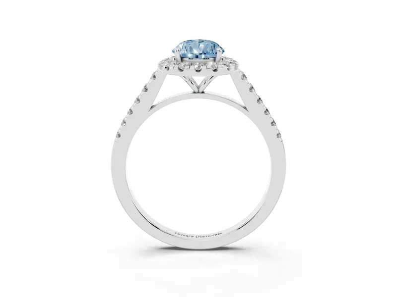 Pear-Shaped Halo Engagement Ring Setting for a Fancy Blue Lab-Grown Diamond | Pave Shoulders | Platinum