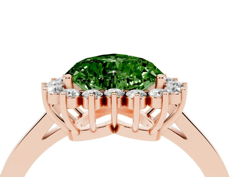 Heart-Shaped Scalloped Halo Engagement Ring Setting for a Fancy Green Lab-Grown Diamond | Rose Gold