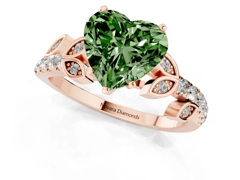 Heart-Shaped Leaf Pavé Engagement Ring Setting for a Fancy Green Lab-Grown Diamond | Rose Gold