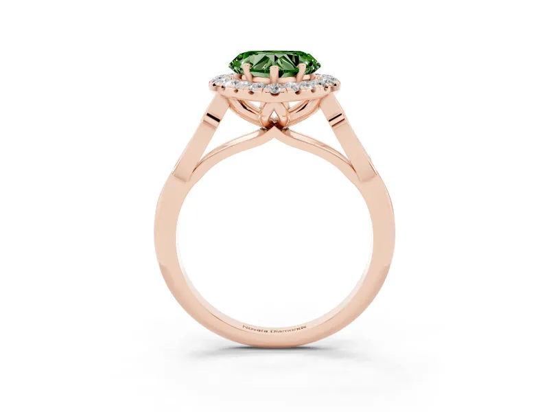 Heart-Shaped Halo Engagement Ring Setting for a Fancy Green Lab-Grown Diamond | Filigree Shoulders | Rose Gold
