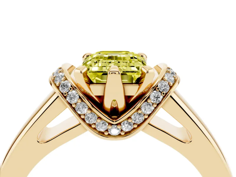 Emerald Cut Pavé Collar Engagement Ring Setting for a Fancy Yellow Lab-Grown Diamond | Yellow Gold