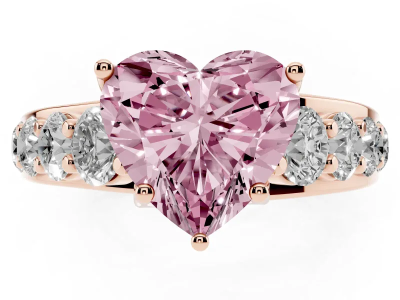Heart-Shaped Graduated Engagement Ring Setting for a Fancy Pink Lab-Grown Diamond | Rose Gold