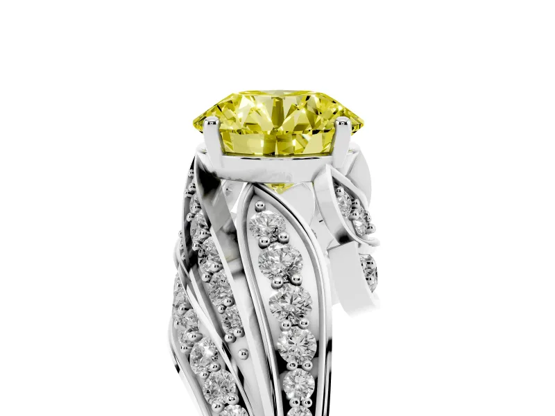 Round Bypass Hidden Halo Engagement Ring Setting for a Fancy Yellow Lab-Grown Diamond | Graduated Pavé | White Gold
