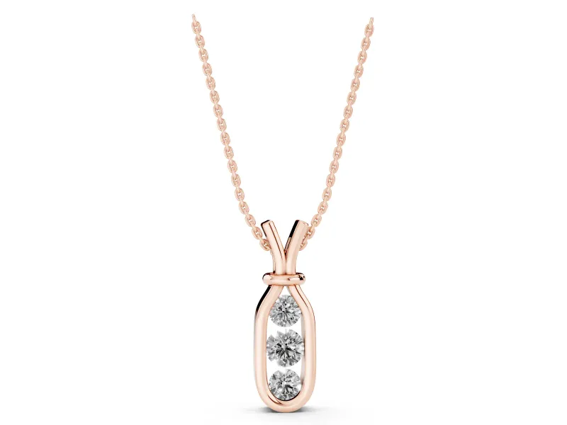 Round Lab-Grown Diamond Three-Stone Open Loop Pendant Necklace | V-Shaped Bail | Rose Gold