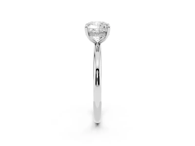 Cushion Cut Diamond Solitaire Ring Set in Silver with Thin Band and Prong Setting