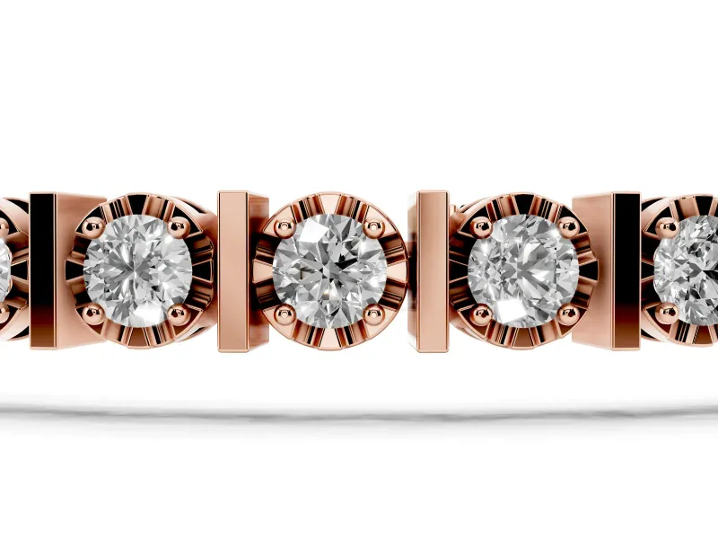 Round Lab-Grown Diamond Station Tennis Bracelet | Polished Bar Spacers | Rose Gold