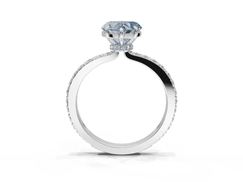 Heart-Shaped Hidden Halo Engagement Ring Setting for a Fancy Blue Lab-Grown Diamond | Pavé Band | Platinum