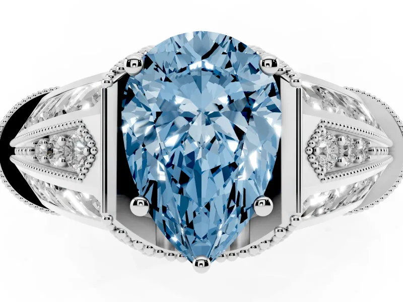 Pear-Shaped Vintage Milgrain Engagement Ring Setting for a Fancy Blue Lab-Grown Diamond | Hidden Halo | Platinum