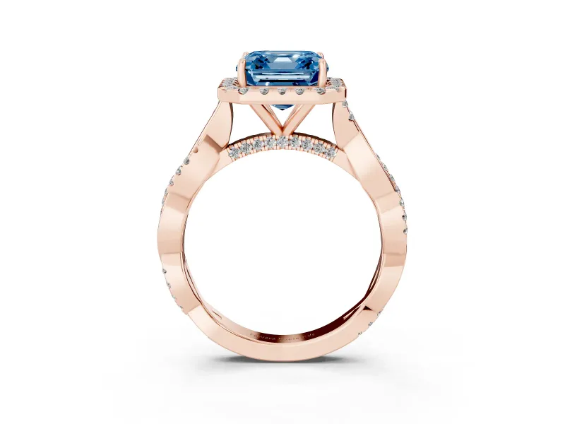 Asscher Cut Twist Halo Engagement Ring Setting for a Fancy Blue Lab-Grown Diamond | Rose Gold