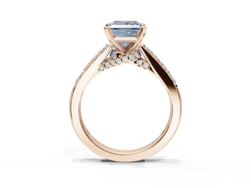 Princess Cut Pavé Solitaire Engagement Ring Setting for a Fancy Blue Lab-Grown Diamond | Crossover Gallery | Rose Gold