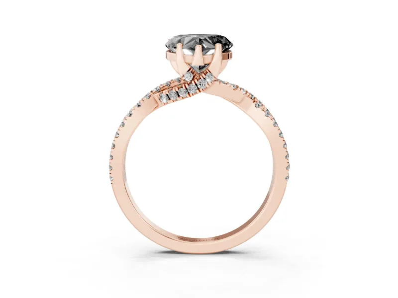 Heart-Shaped Twisted Pavé Engagement Ring Setting for a Black Center | Split Shank | Rose Gold