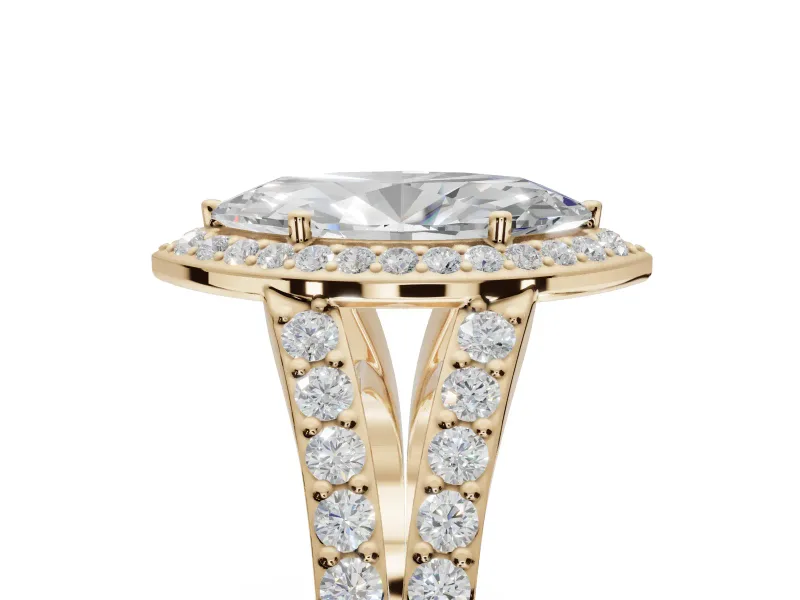 Marquise Halo Pavé Engagement Ring Setting | Narrow Split Shank | Yellow Gold