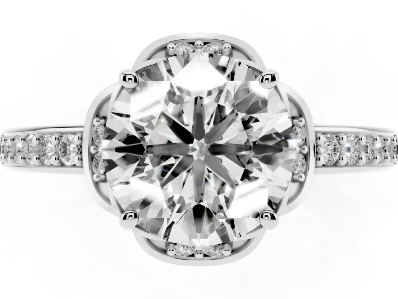 Round Floral Pavé Engagement Ring Setting | Petal Accents | White Gold