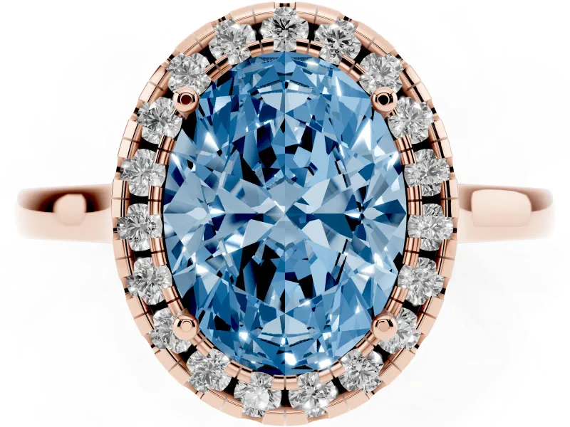 Oval Halo Engagement Ring Setting for a Fancy Blue Lab-Grown Diamond | Flat Tapered Band | Rose Gold