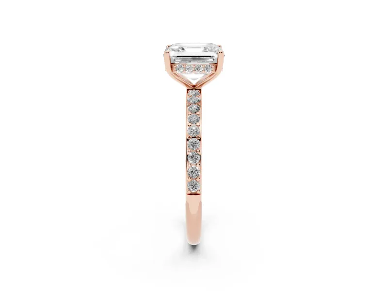 Asscher Cut Hidden Halo Pavé Engagement Ring Setting | Micro Pavé Band | Rose Gold