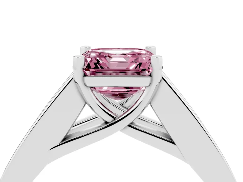 Fancy Pink Asscher Cut Diamond Solitaire Ring Set in Silver with Channel-Set Accent Stones and Prong Setting