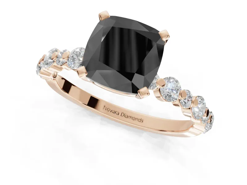 Cushion Cut Pavé Engagement Ring Setting for a Black Center | Alternating Accents | Rose Gold