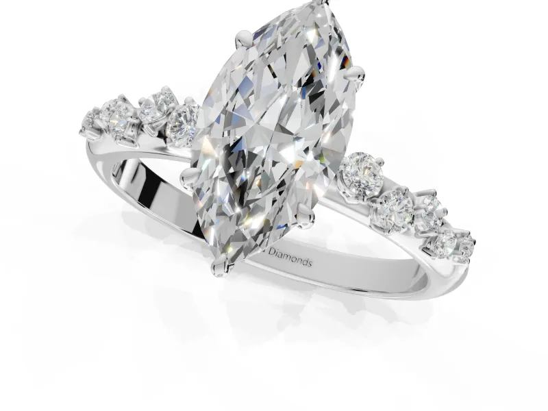 Marquise Solitaire Engagement Ring Setting | Graduated Scattered Accents | Platinum